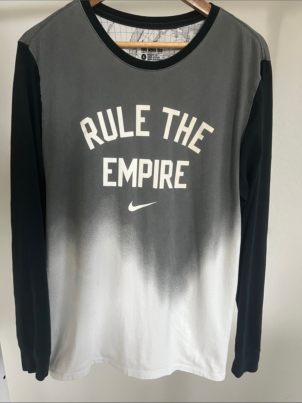 Nike Long Sleeve 'Rule The Empire' Tee - Gray, White & Black Large